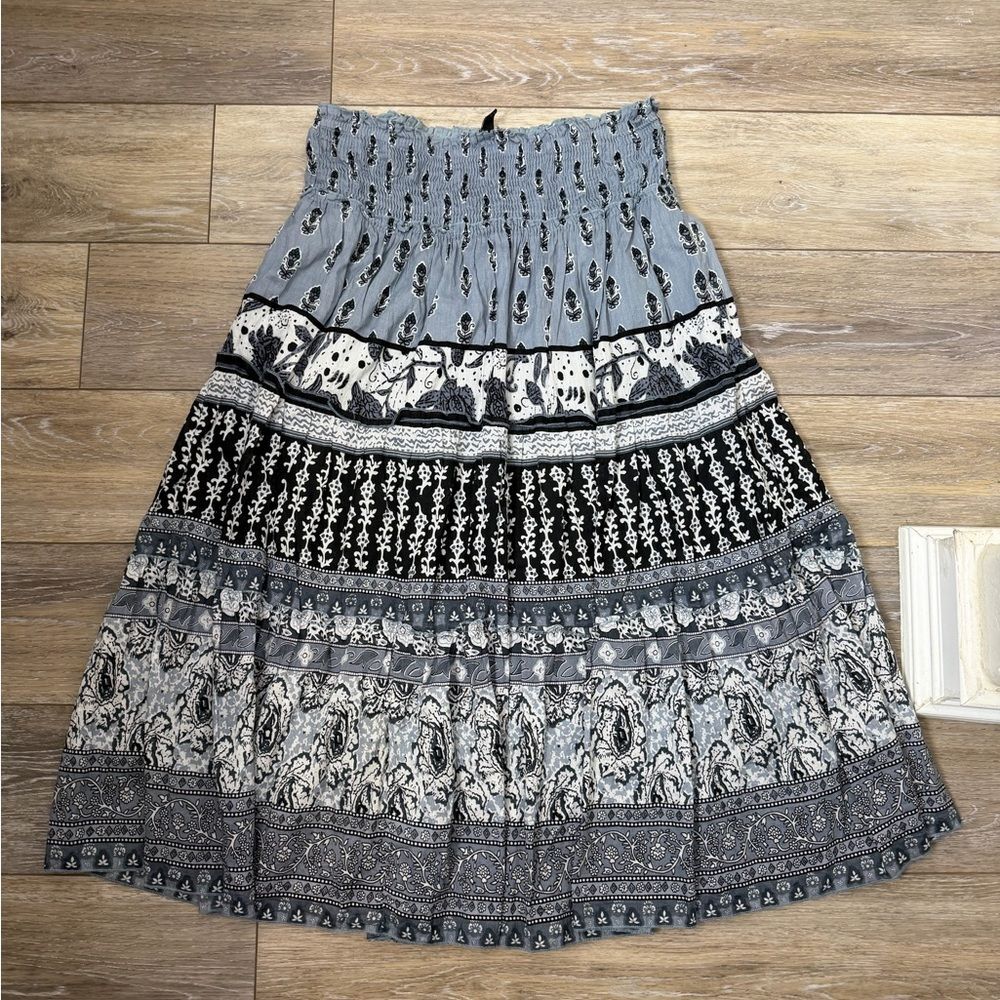 Chaudry KC Bohemian Black and Gray Midi Skirt Sz M